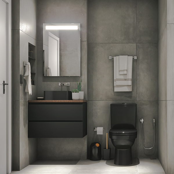 Banheiro escuro: Vaso Sanitário para Caixa Acoplada Preto Carrara Ébano Deca em banheiro