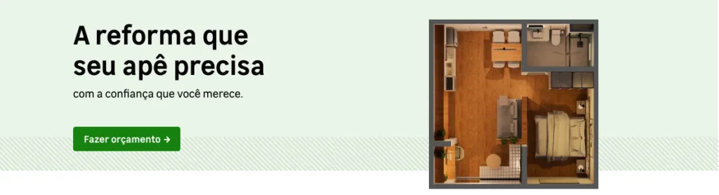 Banner esverdeado sobre o serviço de reforma de apartamentos.