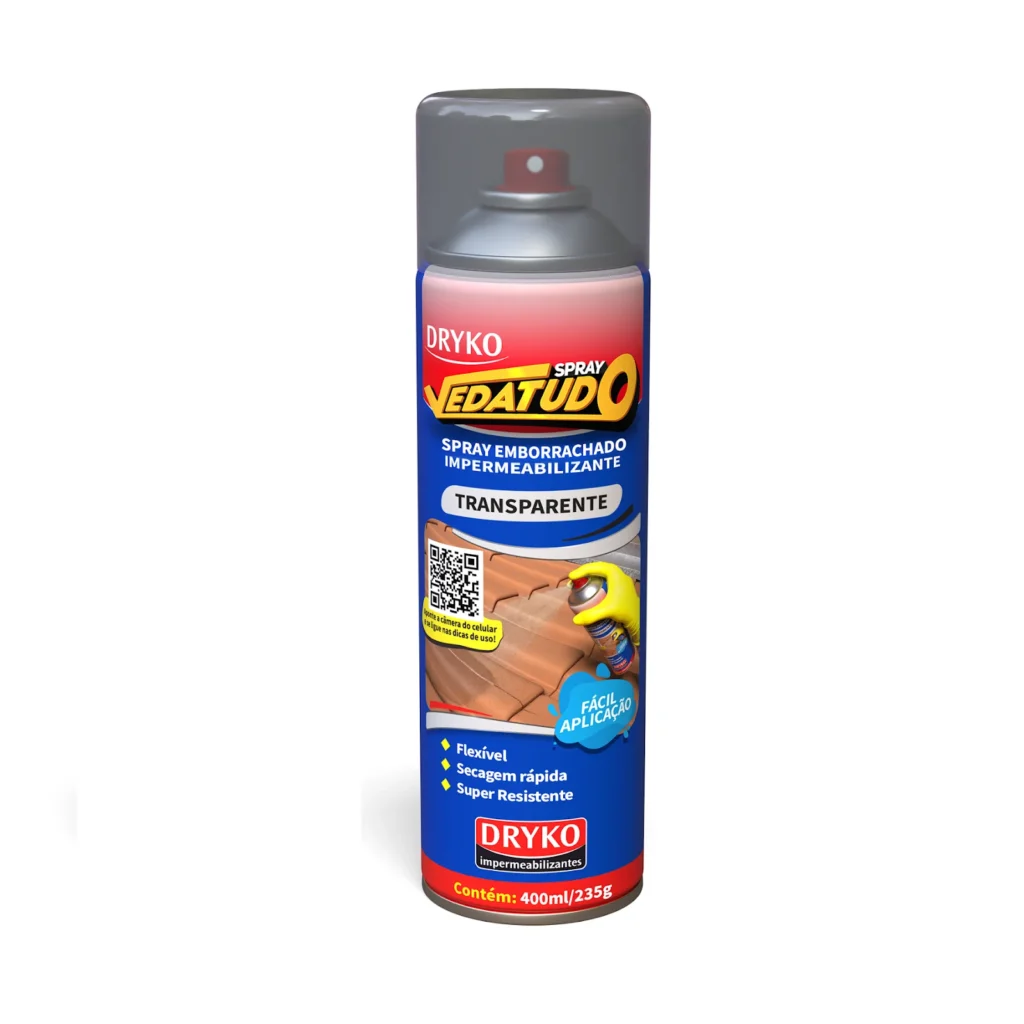 Embalagem azul e cinza da manta líquida impermeabilizante spray Dryko.