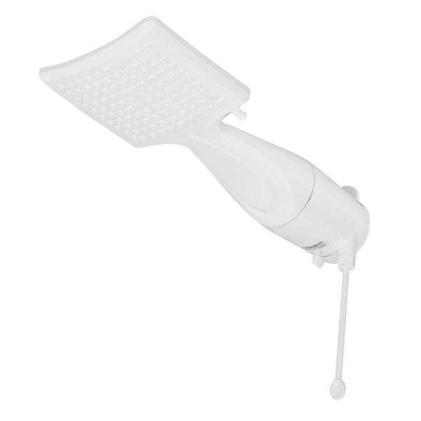 Chuveiro Eletrônico Lorenzetti Loren Shower em formato quadrado na cor branca em fundo branco.