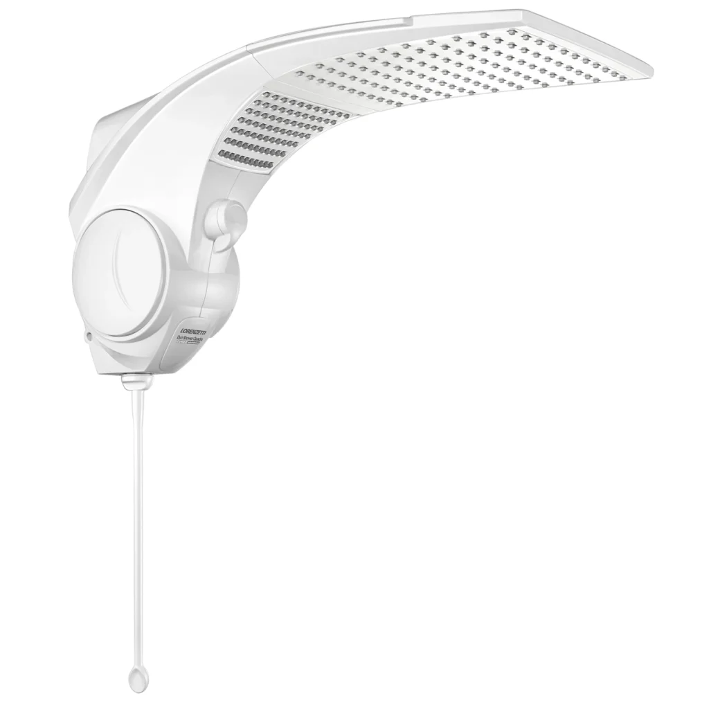 Chuveiro Duo Shower Lorenzetti branco de formato quadrado.